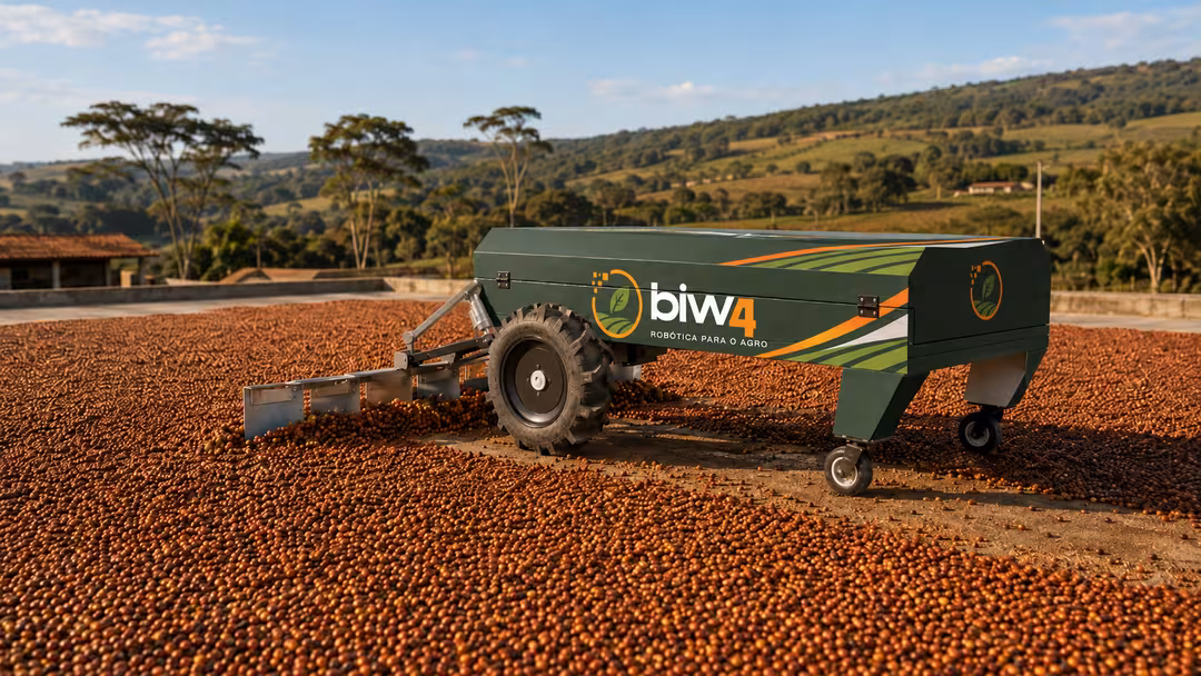 Robô biw4agro no terreiro — vista 3/4